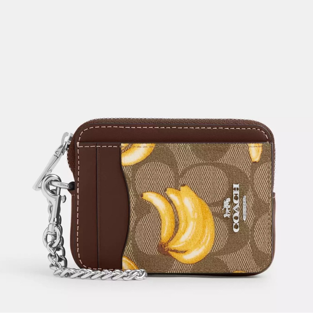 NWT Coach Zip Card Case In Signature Canvas With Banana Print cr833